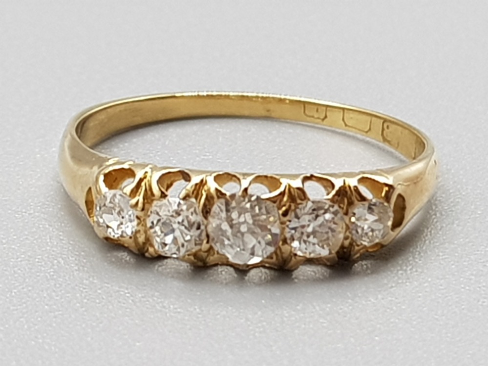 Antique 18ct yellow gold 5 stone diamond ring, size Q, 2.4g gross