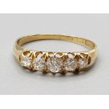 Antique 18ct yellow gold 5 stone diamond ring, size Q, 2.4g gross