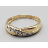 Ladies 9ct yellow gold crossover diamond band size O 1/2 2.2g gross