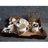 Commemorative ware to include thimbles witj display case, teac cups and saucers, creut etc