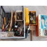 Box containing miscellaneous hand tools including Stanley plane etc