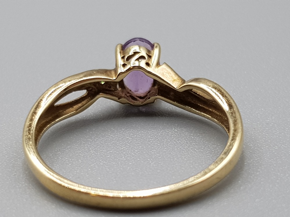 Ladies 9ct yellow gold purple stone and diamond ring size L 1.3g gross - Image 2 of 3