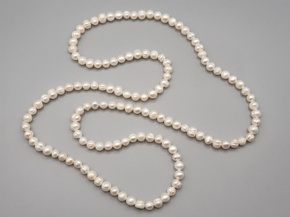 A pearl necklace comprising of one hundred and thirty freshwater Baroque Pearl's, pearls assessed as