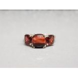 Silver tigers eye and garnet 3 stone ring size q 3.3g gross