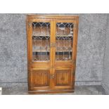 Carved Old charm cabinet with leaded glazed double doors, 91.5x32cm, height 153cm