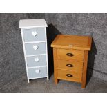 An oak bedside chest of drawers and a set of four bathroom drawers