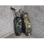 2 golf bags both containing mixed clubs, including makers Shamrock, Wilson etc