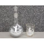 Mary Gregory stoppered carafe + matching glass