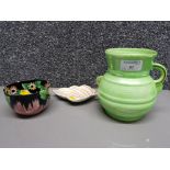 Two pieces of Maling to include a green jug and Carlton Ware leaf shaped dish.