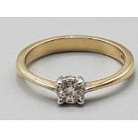 9ct yellow gold diamond solitaire ring size M 2.2g gross