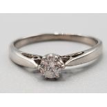 Ladies 9ct white gold diamond solitaire ring size O 1.7g gross