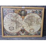 A reproduction map of the world after Hondius 49 x 69cm