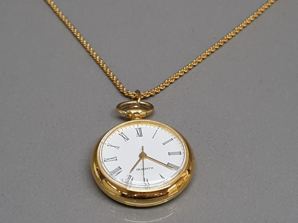 Gold plated fob watch and chain with quartz movement - Bild 2 aus 2