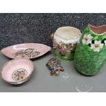 4x Maling lustre items Peony rose, Rosine, Coleus etc plus a wade tortoise