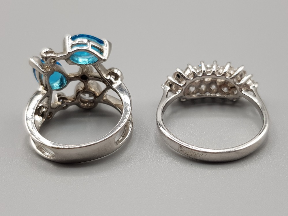 Two silver rings, one cubic zirconia cluster ring size S1/2 3.7g gross, and cubic zirconia and - Image 2 of 3