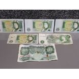 6 old UK £1 banknotes, mixed condition