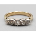 Ladies 9ct antique yellow gold 5 stone diamond ring size J 2g gross