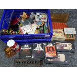 Box of vintage wooden & plastic puzzle games, also includes chinese 28 combination puzzle box