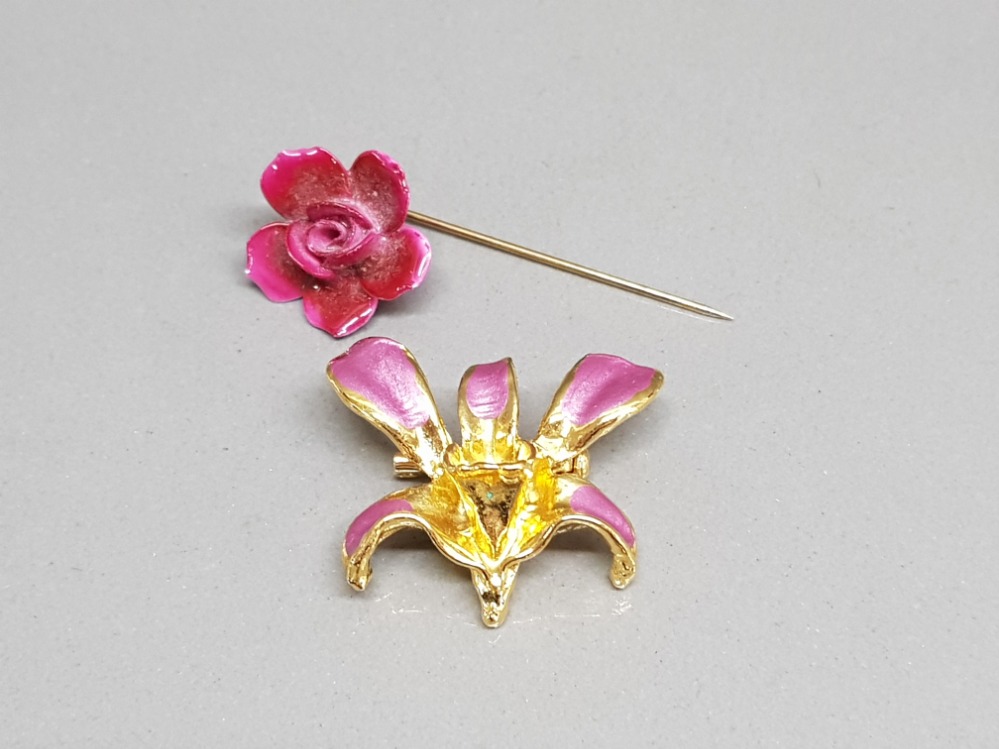 Aynsley china flower pin and dipped orchid brooch