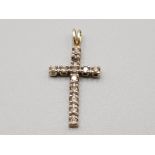 Ladies 9ct yellow gold diamond cross pendant featuring 12 round brilliant cut diamonds 0.8g gross