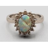 18ct white gold opal and diamond cluster ring (opal cracked) size K 1/2 5.2g gross