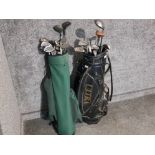 2 golf bags both containing clubs including makers Wilson, Progen etc