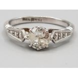 Antique platinum and 0.70ct old cut diamond solitaire ring. Size M 3.2g