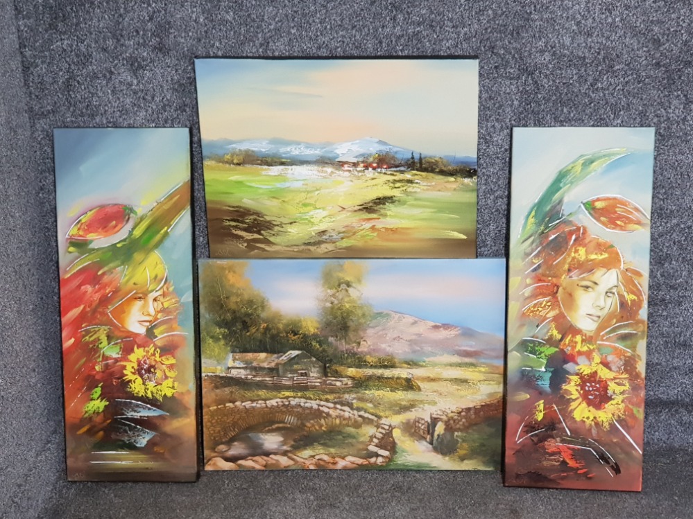 4 contemporary oil on canvas paintings, signed indistinct by the artist