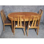 Teak extending dining table and 4 chairs, 152x99cm