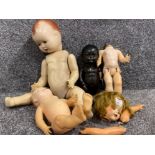 MCM lot of 3 white & 1 black jointed composition dolls, plastic/rubber types pedigree