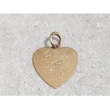 9ct yellow gold love heart pendant/charm 1.1g