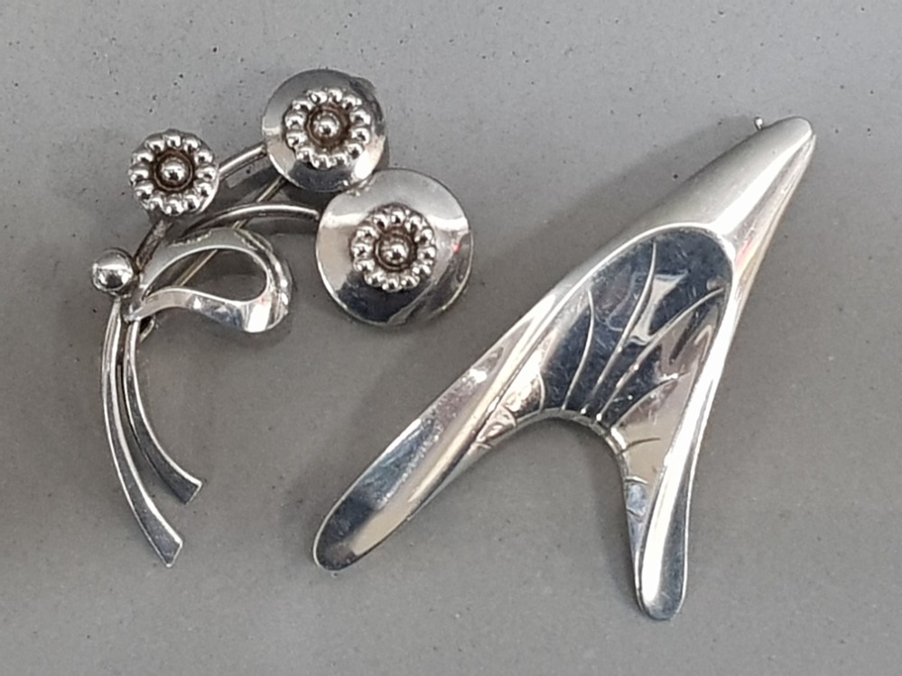 2 vintage Danish silver brooches by Hermann Siersbol, made in 1945 - 1964, 8.9g