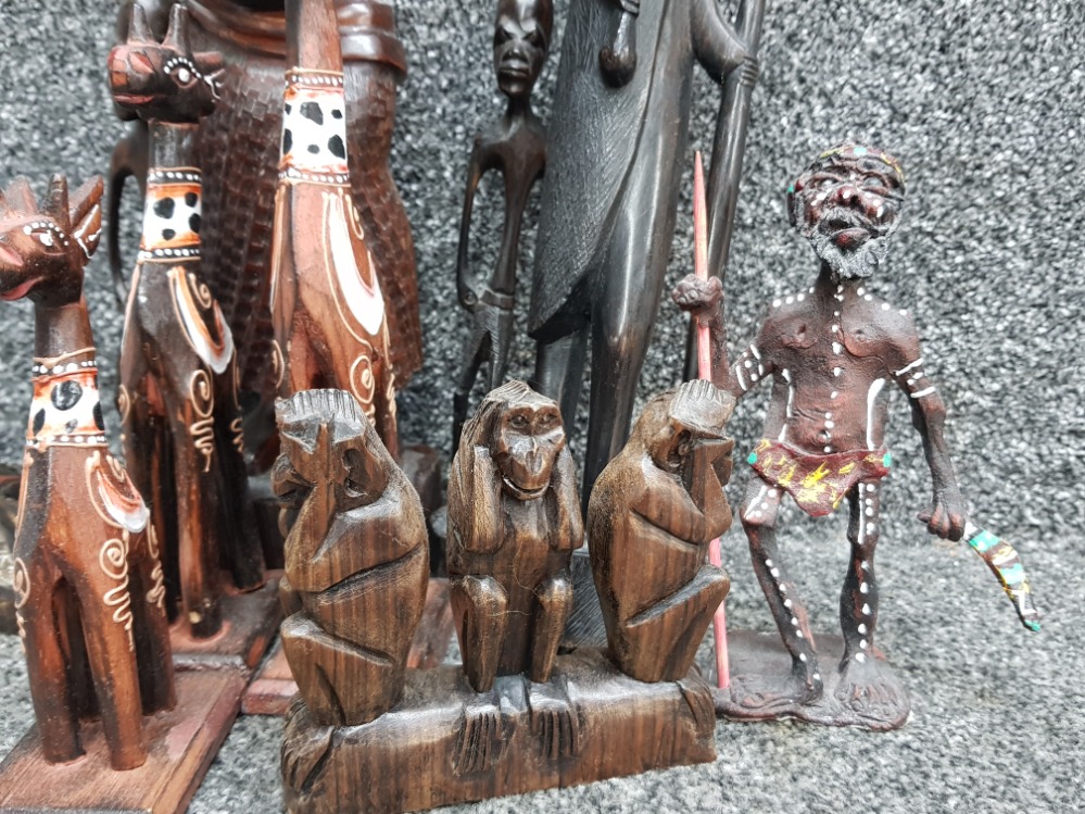 Quantity of African & Aboriginal figures including tribal mask, hear, see & speak no evil hand - Image 2 of 3