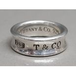 Tiffany & Co 925 silver band ring, proudly inscribed with the year Tiffany was founded 1837, size M,