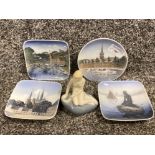 4 Royal Copenhagen trinket dishes & figure of mermaid