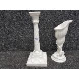 Royal Worcester candlestick no 1050, and a conch shell shaped vase by the same maker no 2351 (