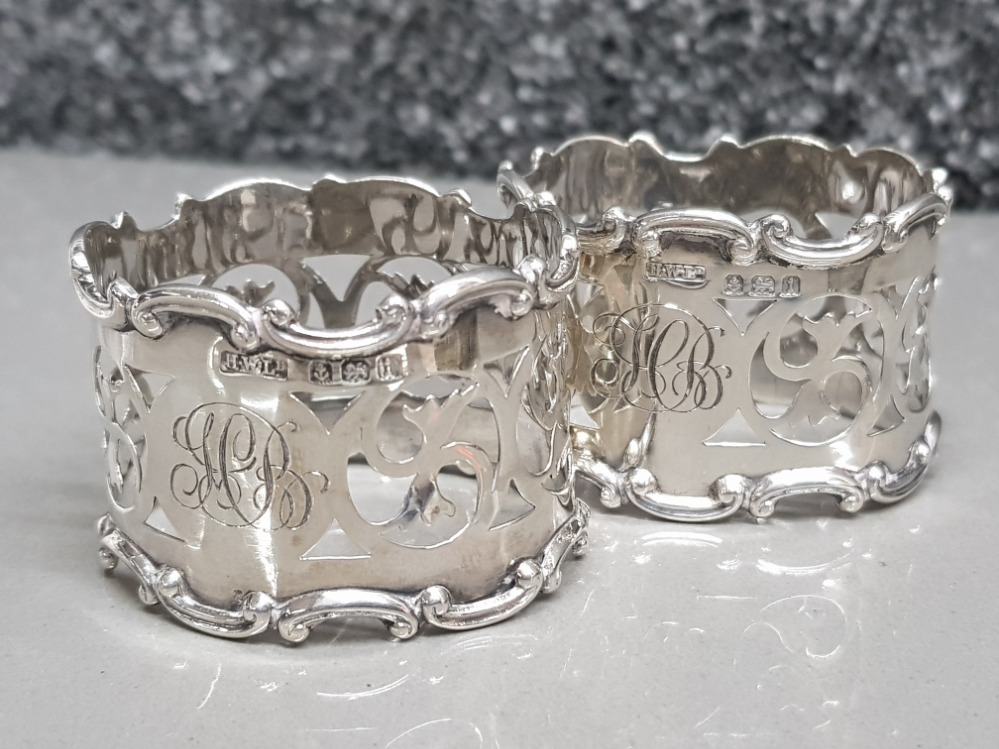 2 pairs of hallmarked Birmingham silver napkin rings, dated 1903 & 1908, 47.4 - Image 2 of 3