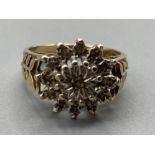 9ct gold & diamond cluster ring, size N, 4.4g