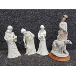 Three Royal Worcester figures to include Sweet Dreams, and a lady with Saluki, with indistinct