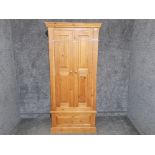 Large pine double door wardrobe fitted with single drawer, 92x58cm, height 198cm