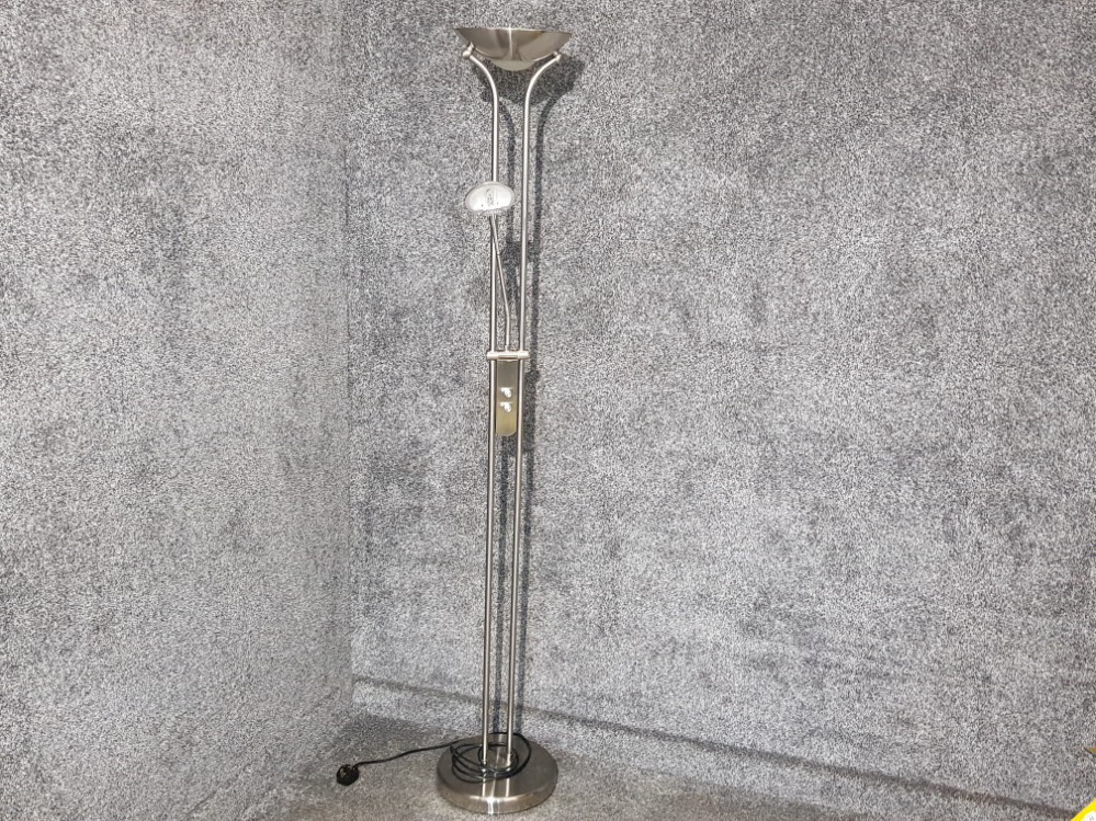 Father and child 2 arm satin chrome LED floor lamp