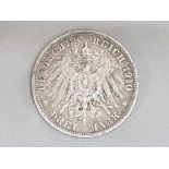 Antique German silver 3 Marks coin dated 1910