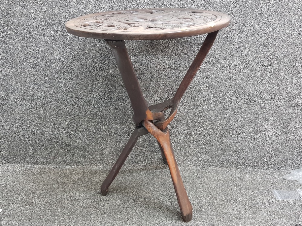 African handcarved hardwood Occasional table on tripod support, height 61cm