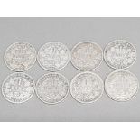 8 silver antique German 1 mark coins
