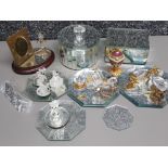 Total of 7 Swarovski crystal glass miniatures, plus others & mirrored lidded boxes etc