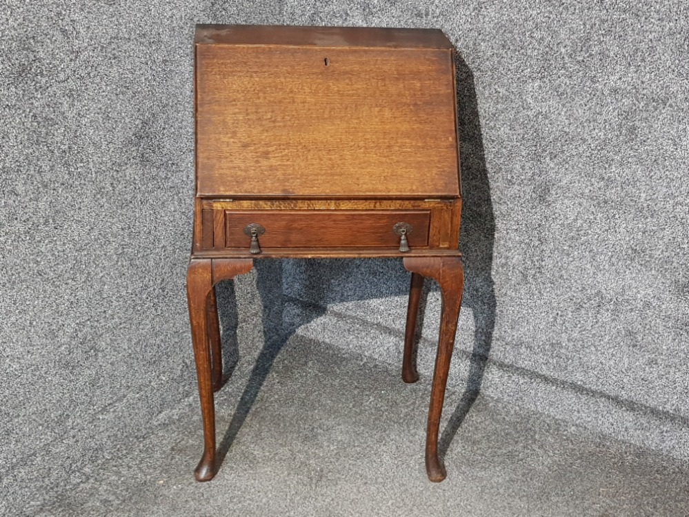 Antique oak ladies writing desk/bureau fitted with single drawer, height 94cm