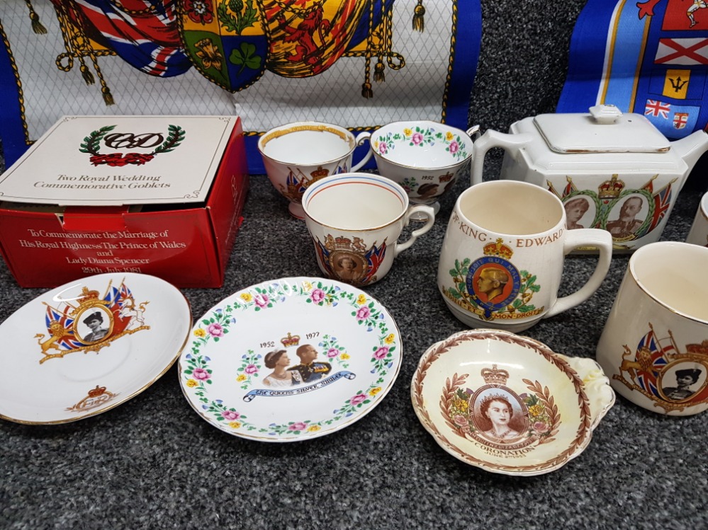 Box of commemorative ware includes Maling Coronation 1953 dish, glass Queen Elizabeth II paperweight - Image 2 of 2