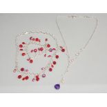 Silver 925 necklet & bracelet 2 piece set plus silver necklace with simulated pearls & purple