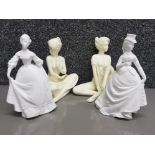 2 Royal Worcester lady figures coming of age & Equestrienne plus 2 x old Tupton ware seated ladies