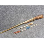 2 Persian knives in scabbards & repro flintlock rifle